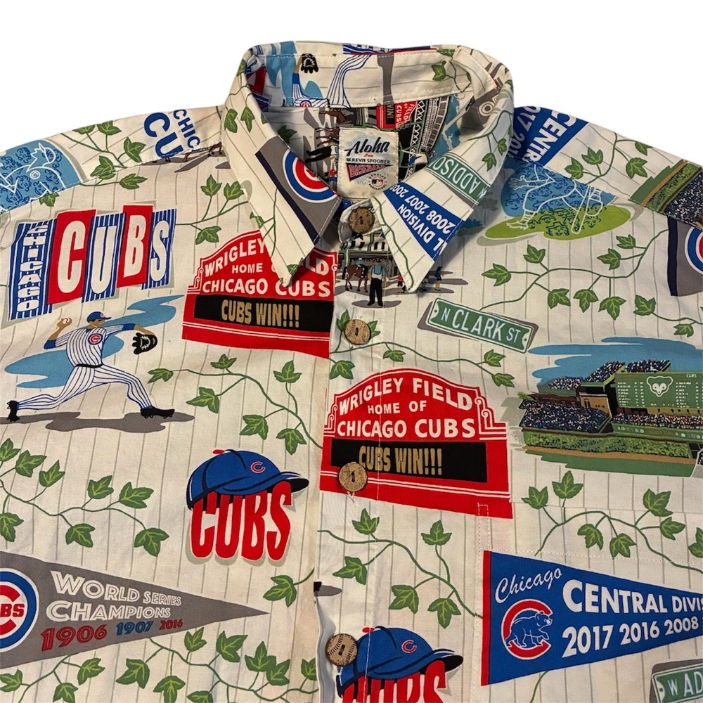 Reyn Spooner Chicago Cubs MLB Hawaiian Shirt White Cotton Baseball Large